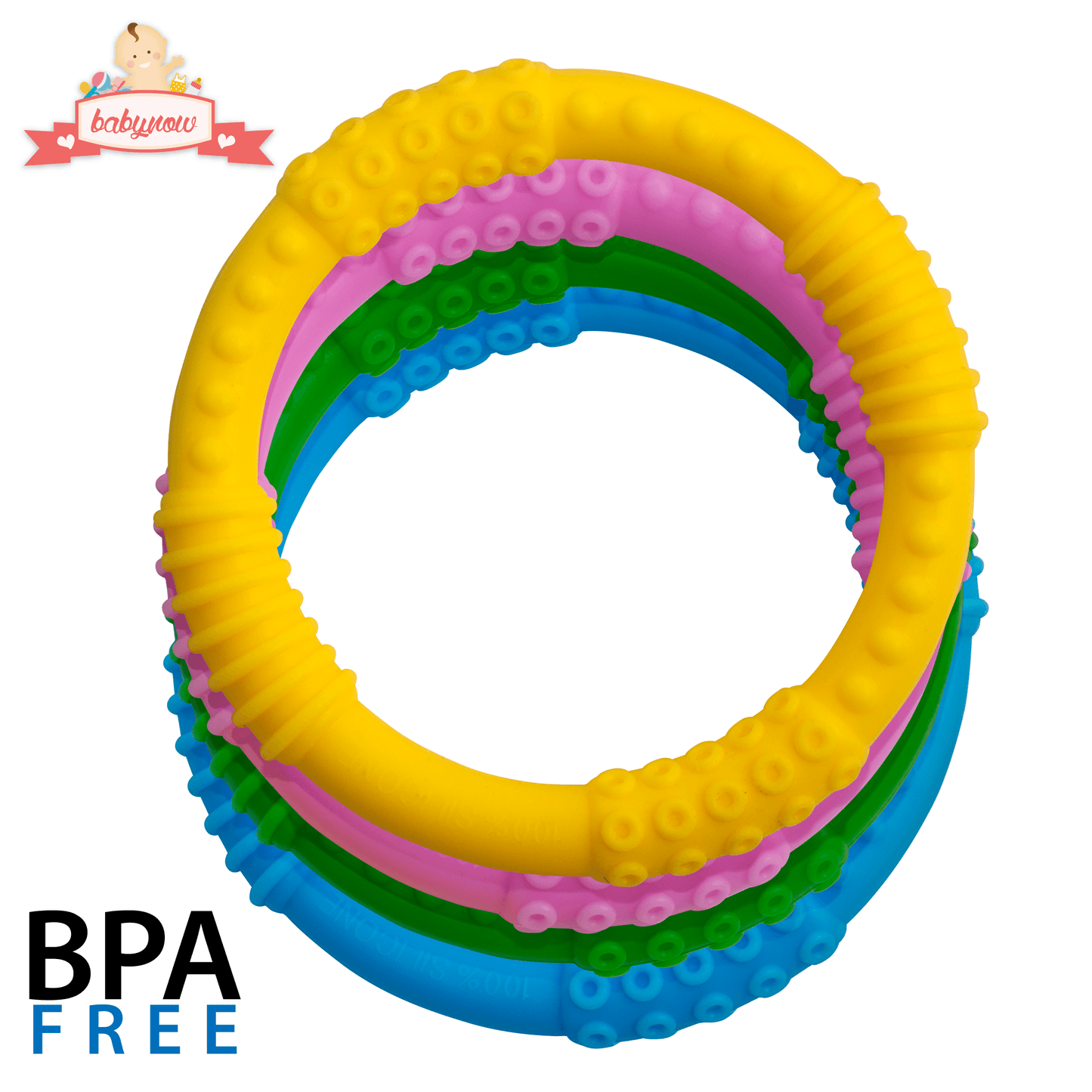 BABY Teething Rings 4 PACK Silicone Teether Sensory Pacifier Chew Toy