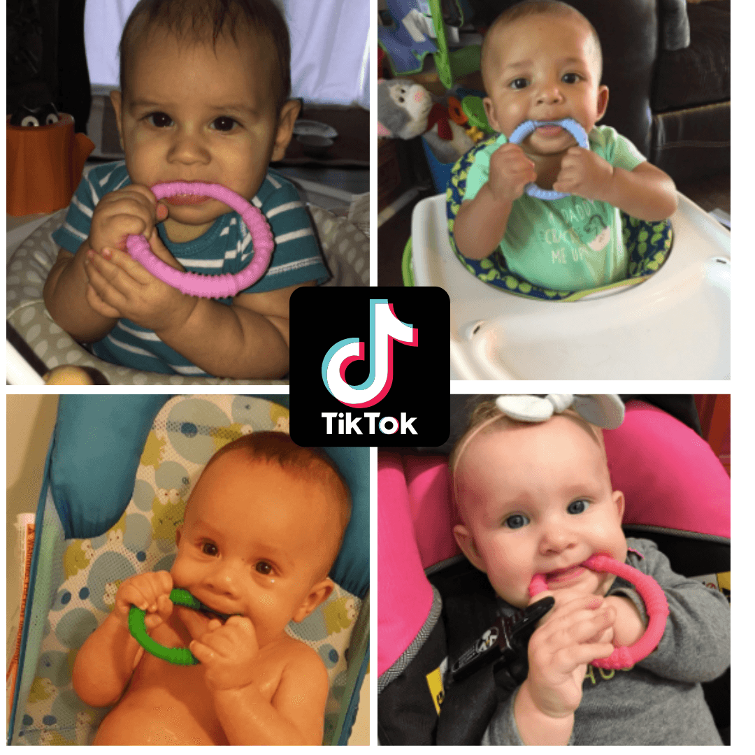 BABY Teething Rings Silicone Teether Pacifier Chew Toy Rings (4 PACK)