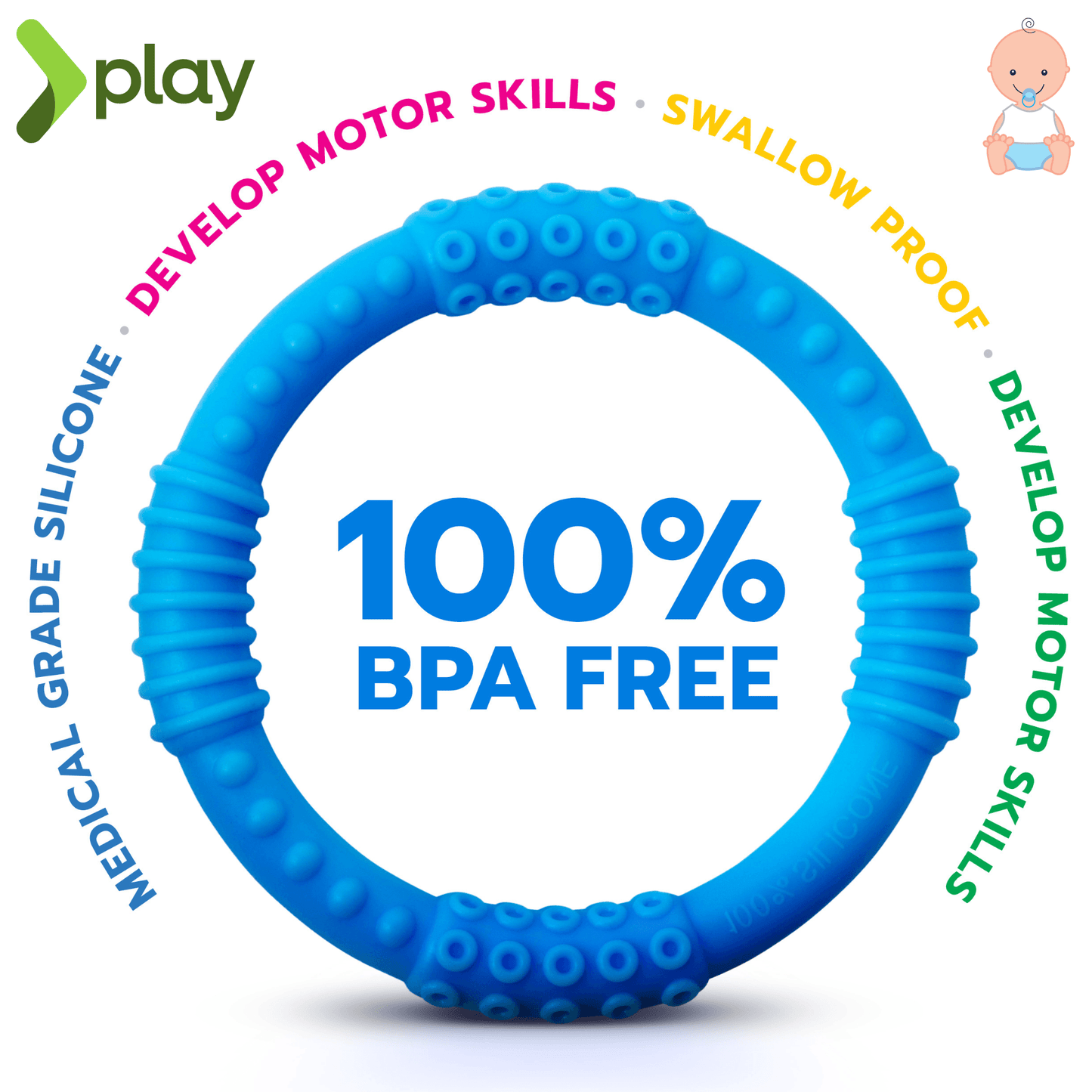 BABY Teething Rings 4 PACK Silicone Teether Sensory Pacifier Chew Toy