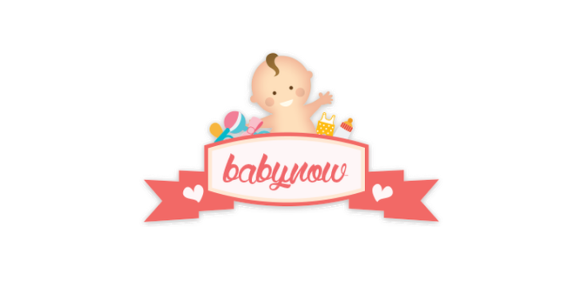 Babynow Logo showing the baby face and pink branding with 2 hearts at the side 