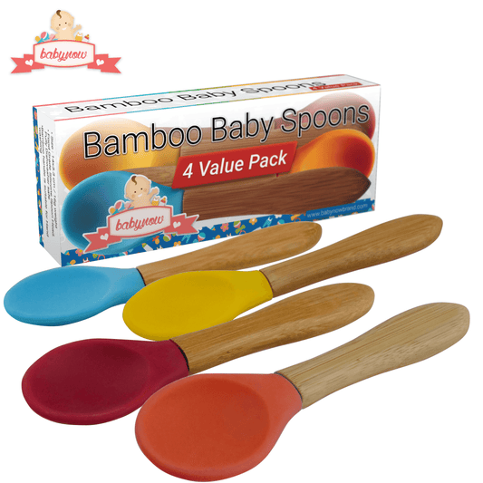 BABY Feeding Spoons [4 PACK] Bamboo Weaning Spoon with Silicone Tip BPA Free