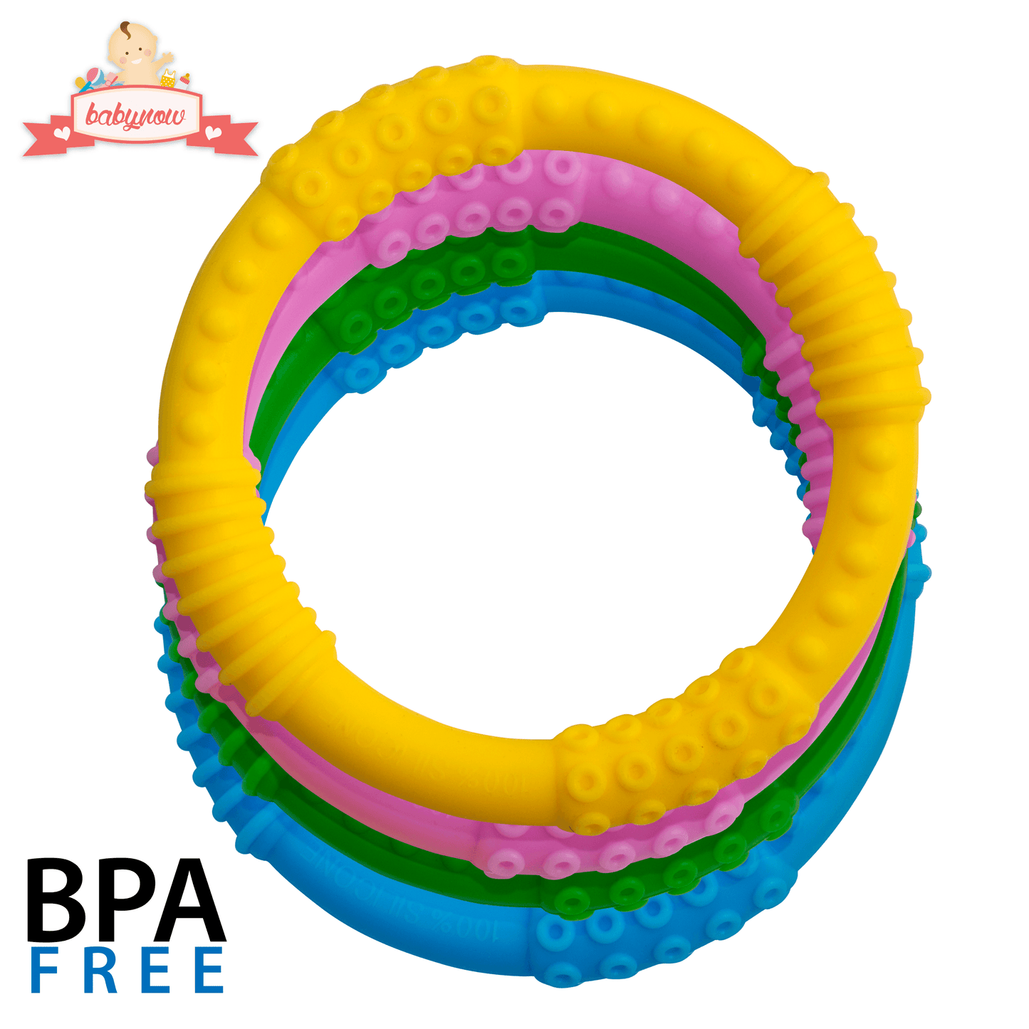 BABY Teething Rings 4 PACK Silicone Teether Pacifier Chew Toy Ring